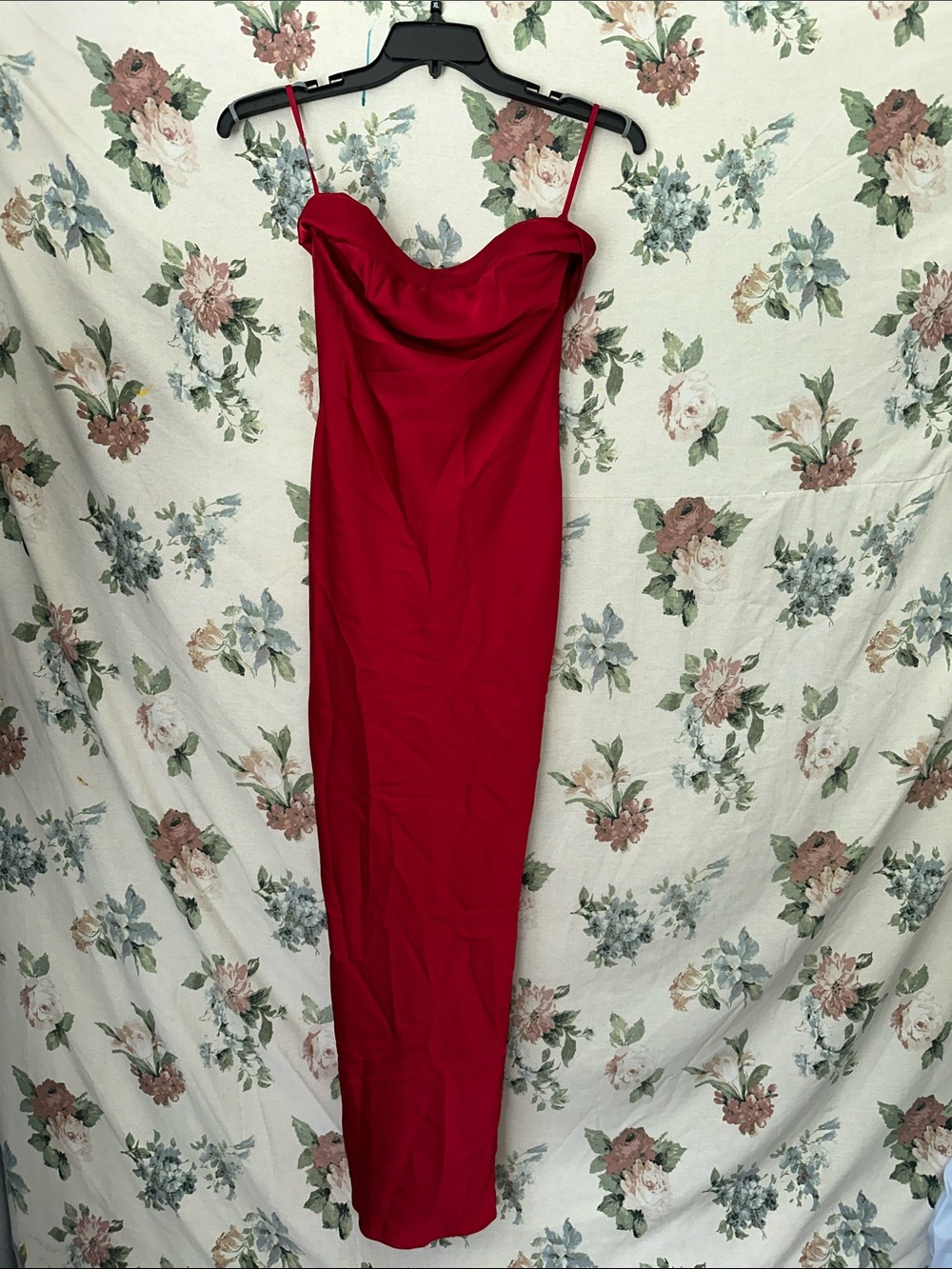 Red Cowl Neck Spaghetti-Strap Maxi Dress
